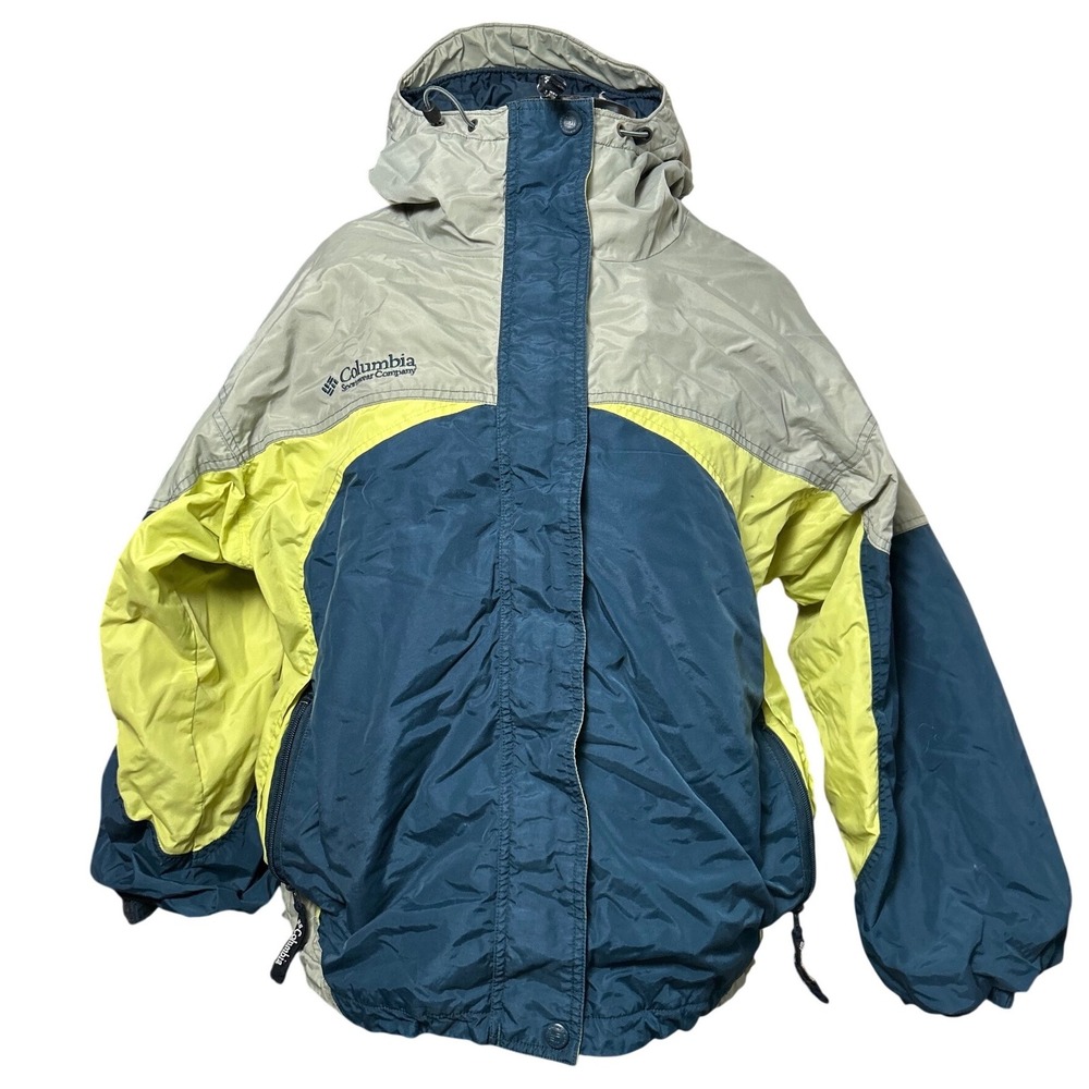 Vintage Columbia Sportswear Colorblock Hooded Windbreaker Jacket Green Grey L‎